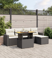 6-tlg. Garten-Sofagarnitur mit Kissen Schwarz Poly Rattan