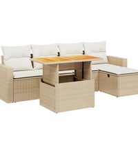 6-tlg. Garten-Sofagarnitur mit Kissen Beige Poly Rattan
