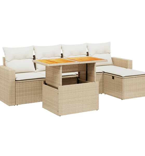 6-tlg. Garten-Sofagarnitur mit Kissen Beige Poly Rattan