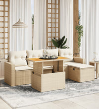 6-tlg. Garten-Sofagarnitur mit Kissen Beige Poly Rattan