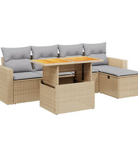 6-tlg. Garten-Sofagarnitur mit Kissen Beige Poly Rattan
