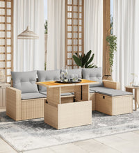 6-tlg. Garten-Sofagarnitur mit Kissen Beige Poly Rattan