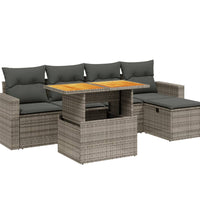 6-tlg. Garten-Sofagarnitur mit Kissen Grau Poly Rattan