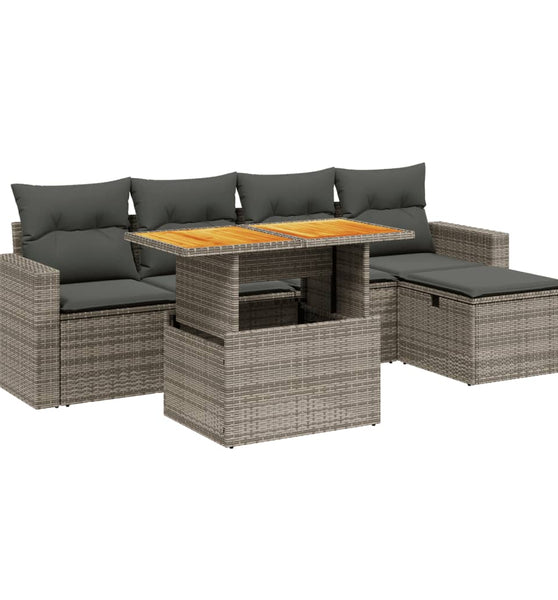 6-tlg. Garten-Sofagarnitur mit Kissen Grau Poly Rattan