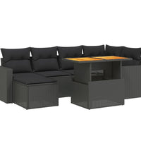 7-tlg. Garten-Sofagarnitur mit Kissen Schwarz Poly Rattan
