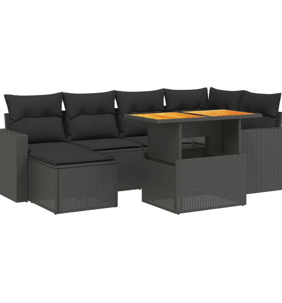 7-tlg. Garten-Sofagarnitur mit Kissen Schwarz Poly Rattan