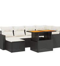 7-tlg. Garten-Sofagarnitur mit Kissen Schwarz Poly Rattan