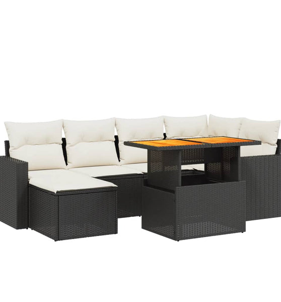 7-tlg. Garten-Sofagarnitur mit Kissen Schwarz Poly Rattan