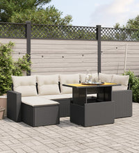 7-tlg. Garten-Sofagarnitur mit Kissen Schwarz Poly Rattan