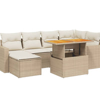 7-tlg. Garten-Sofagarnitur mit Kissen Beige Poly Rattan