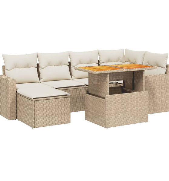 7-tlg. Garten-Sofagarnitur mit Kissen Beige Poly Rattan