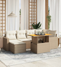 7-tlg. Garten-Sofagarnitur mit Kissen Beige Poly Rattan