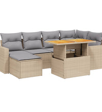 7-tlg. Garten-Sofagarnitur mit Kissen Beige Poly Rattan