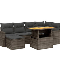 7-tlg. Garten-Sofagarnitur mit Kissen Grau Poly Rattan