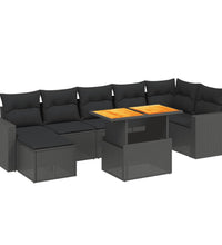 8-tlg. Garten-Sofagarnitur mit Kissen Schwarz Poly Rattan