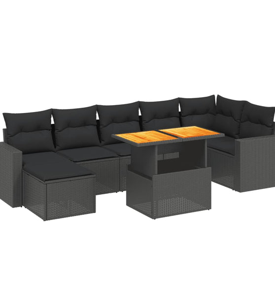 8-tlg. Garten-Sofagarnitur mit Kissen Schwarz Poly Rattan