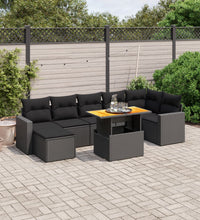 8-tlg. Garten-Sofagarnitur mit Kissen Schwarz Poly Rattan
