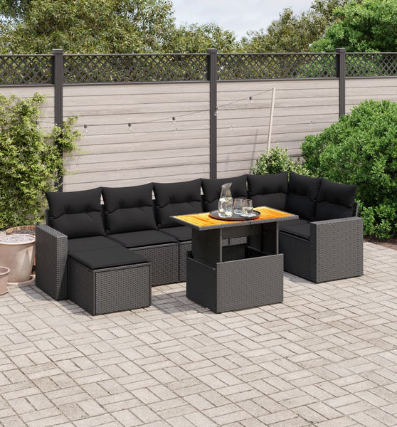 8-tlg. Garten-Sofagarnitur mit Kissen Schwarz Poly Rattan