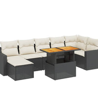 8-tlg. Garten-Sofagarnitur mit Kissen Schwarz Poly Rattan