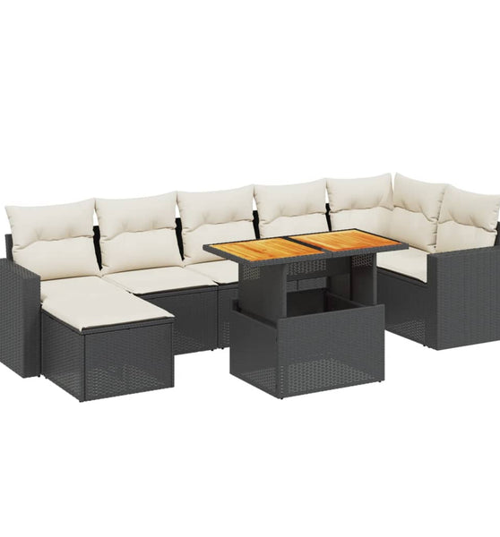 8-tlg. Garten-Sofagarnitur mit Kissen Schwarz Poly Rattan