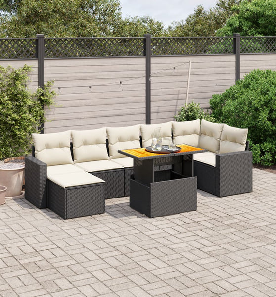 8-tlg. Garten-Sofagarnitur mit Kissen Schwarz Poly Rattan