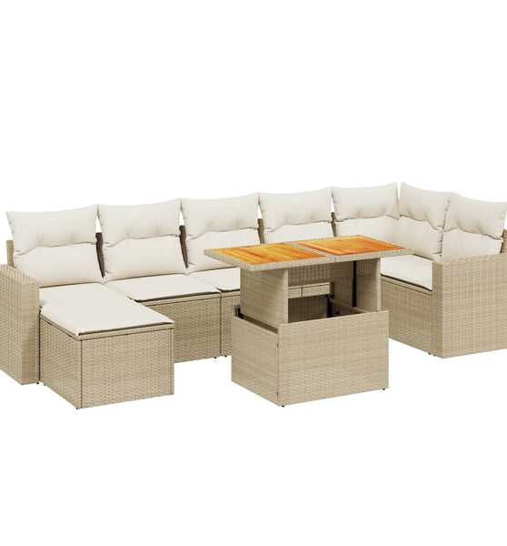 8-tlg. Garten-Sofagarnitur mit Kissen Beige Poly Rattan