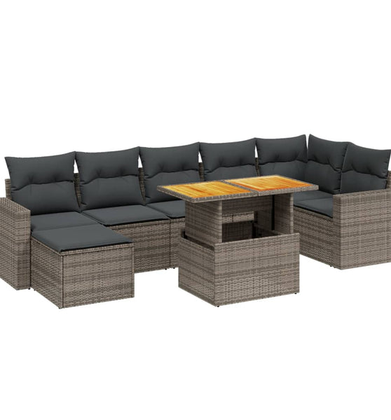 8-tlg. Garten-Sofagarnitur mit Kissen Grau Poly Rattan
