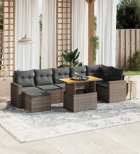 8-tlg. Garten-Sofagarnitur mit Kissen Grau Poly Rattan