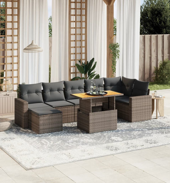 8-tlg. Garten-Sofagarnitur mit Kissen Grau Poly Rattan