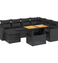 8-tlg. Garten-Sofagarnitur mit Kissen Schwarz Poly Rattan
