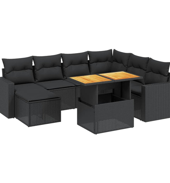 8-tlg. Garten-Sofagarnitur mit Kissen Schwarz Poly Rattan
