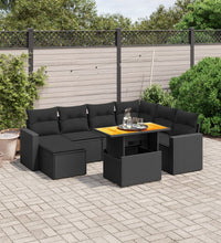 8-tlg. Garten-Sofagarnitur mit Kissen Schwarz Poly Rattan