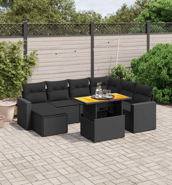 8-tlg. Garten-Sofagarnitur mit Kissen Schwarz Poly Rattan