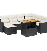 8-tlg. Garten-Sofagarnitur mit Kissen Schwarz Poly Rattan