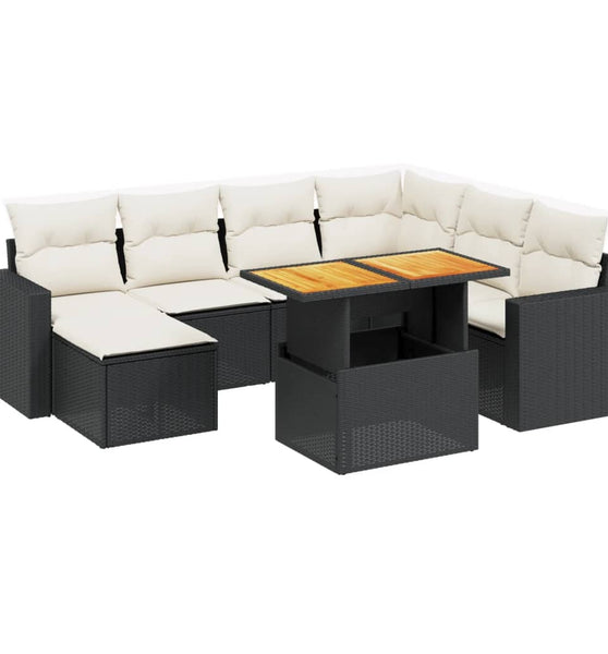 8-tlg. Garten-Sofagarnitur mit Kissen Schwarz Poly Rattan