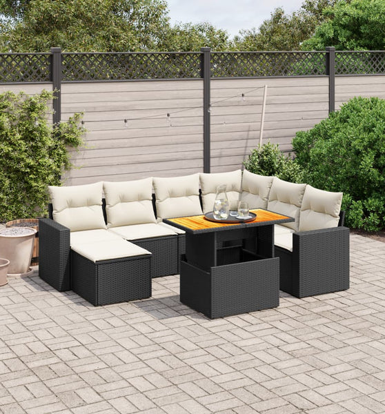8-tlg. Garten-Sofagarnitur mit Kissen Schwarz Poly Rattan