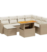 8-tlg. Garten-Sofagarnitur mit Kissen Beige Poly Rattan