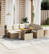 8-tlg. Garten-Sofagarnitur mit Kissen Beige Poly Rattan