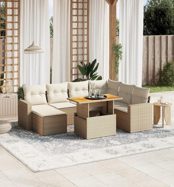 8-tlg. Garten-Sofagarnitur mit Kissen Beige Poly Rattan