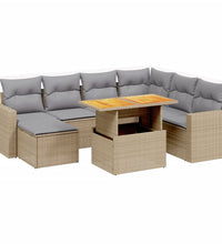 8-tlg. Garten-Sofagarnitur mit Kissen Beige Poly Rattan