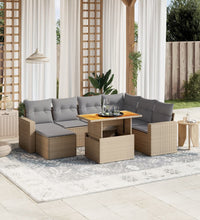 8-tlg. Garten-Sofagarnitur mit Kissen Beige Poly Rattan