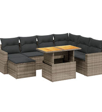 8-tlg. Garten-Sofagarnitur mit Kissen Grau Poly Rattan