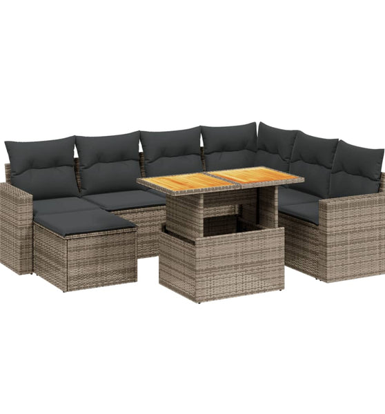 8-tlg. Garten-Sofagarnitur mit Kissen Grau Poly Rattan