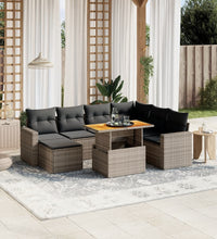 8-tlg. Garten-Sofagarnitur mit Kissen Grau Poly Rattan
