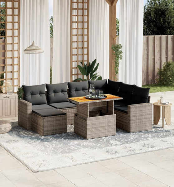 8-tlg. Garten-Sofagarnitur mit Kissen Grau Poly Rattan