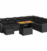 9-tlg. Garten-Sofagarnitur mit Kissen Schwarz Poly Rattan