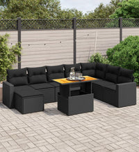 9-tlg. Garten-Sofagarnitur mit Kissen Schwarz Poly Rattan