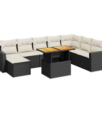 9-tlg. Garten-Sofagarnitur mit Kissen Schwarz Poly Rattan