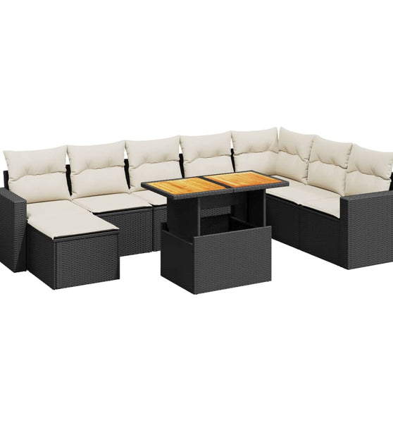 9-tlg. Garten-Sofagarnitur mit Kissen Schwarz Poly Rattan