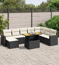 9-tlg. Garten-Sofagarnitur mit Kissen Schwarz Poly Rattan